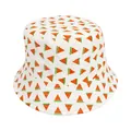 Kids white bucket hat with orange watermelon slice print for sun protection - Beige Watermelon Pattern