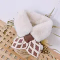 Écharpe en peluche beige avec nœud à carreaux pour enfants, tour de cou hivernal - Motif Diamant Kaki