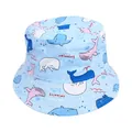 Light blue kids bucket hat featuring cartoon whale patterns and swimming time text - Sky Blue Whale