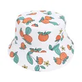 Kids white cotton bucket hat with orange persimmon and floral print for sun protection - White Orange Fruit
