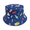 Kids navy blue sun hat with cartoon car and traffic signs print in cotton fabric - Navy Blue Car Pattern