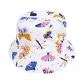 White bucket hat for kids with colorful butterfly and dragonfly prints on cotton fabric - White Butterfly