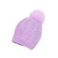 Chunky knit lavender winter hat with a fluffy faux fur pompom for kids and babies - One Size / Purple