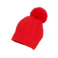 Winter cable-knit beanie for kids in vibrant red with a fluffy faux fur pom-pom detail - One Size / Red