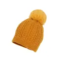Ginger yellow knitted beanie with twist pattern and large matching faux fur pompom - One Size / Yellow