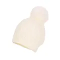 Cozy white twist knit baby beanie with a large faux fur pompom for winter warmth - One Size / White