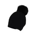Bonnet d'hiver noir pour enfants avec maille torsadée et grand pompon en fausse fourrure - Taille unique / Noir