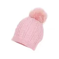 Bonnet en tricot rose pour enfants avec motif torsadé et pompon en fourrure synthétique - Taille unique / Rose
