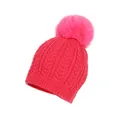 Bonnet en maille torsadée rose pour enfants avec grand pompon et bord côtelé - Taille unique / Rose Pêche