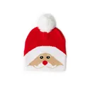 Gebreide kerstmuts voor kinderen in rood en wit met pompon en kerstmanpatroon - Kerstman