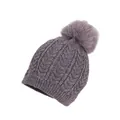 Bonnet d'hiver gris en maille torsadée pour enfants avec grand pompon en fourrure - Taille unique / Gris