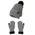 Conjunto de gorro y mitones de invierno para niños con rayas blancas y negras y pelo - Rayas Blancas y Negras