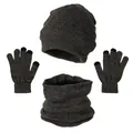Winter thermal three-piece set with knitted hat, scarf, and touch screen gloves in dark grey - One Size / Medium Gray Melange