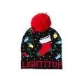 Kerstmuts voor kinderen van zwart breisel met rode pompon en Light It Up tekst - Rood-witte emaille kerstsok