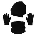 Conjunto de invierno de 3 piezas con gorro de punto, guantes y braga de cuello en negro - Talla única / Negro puro