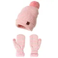 Conjunto de gorro y manoplas de punto a rayas rosas y blancas para niñas y niños - Rayas Rosa Blanco