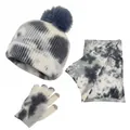Χειμερινό σετ tie-dye με πλεκτό σκούφο, κασκόλ και γάντια αφής για παιδιά - Μαύρο Tie-dye