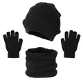 Conjunto de invierno de 3 piezas con gorro de punto bufanda gruesa y guantes táctiles - Talla única / Gris y Negro Jaspeado