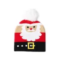 Gebreide kerstmuts voor kinderen met witte pompon en feestelijk kerstman ontwerp - Rode Kerstman