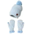 Conjunto de invierno para niños a rayas azules y blancas con gorro y mitones con pelo - Rayas azules y blancas