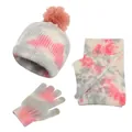 Kids winter set with tie-dye knit hat, scarf and gloves in grey and coral pink - Grey Tie Dye