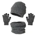 Set de punto de invierno con gorro, bufanda y guantes táctiles en gris mezcla blanco y negro - Talla única / Blanco y Negro Jaspeado