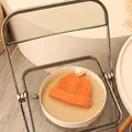 Orangefarbene Kinder-Strickmütze mit süßem 3D-Plüschbären und klassischem Rippmuster - Einheitsgröße / Orange