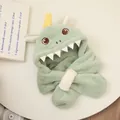 Pluche dinosaurus sjaal met capuchon voor kinderen met 3D-ontwerp en warme oorkleppen - Eén maat / Dinosauriër (Bonengroen) / Dinosaurus