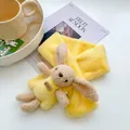 Kids plush yellow scarf featuring a cute rabbit doll with fluffy faux fur texture - Yellow