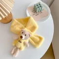 Cute ginger yellow plush scarf for kids with a 3D teddy bear doll and soft furry texture - Yellow
