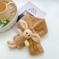 Cute kids plush brown scarf featuring beige bunny ears and warm faux fur material - Khaki