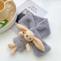 Plush grey children's scarf featuring a cute cream-colored teddy rabbit doll ornament - Gray