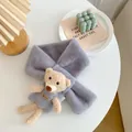 Plush grey children's scarf with cute 3D teddy bear detail and soft crossover design - Gray