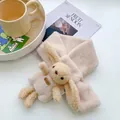 Kids plush neck warmer scarf in beige with cute 3D bunny and leather label - Beige
