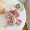 Pink faux fur scarf for children with a cute plush bear detail in a soft cross-loop style - Dusty Pink