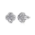 Sparkling S925 sterling silver four-leaf clover stud earrings with crushed ice zircon - Stud Earrings (DY1D0358) / White Gold