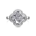 Sparkling S925 sterling silver four-leaf clover ring with brilliant halo zircon stones - Size 6 / Ring (DY121034) / White Gold