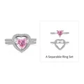 925 silver detachable heart ring set with pink zircon stones for modular styling - Size 6 / Detachable Heart Ring Set (DY121048) / Pink