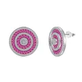 S925 sterling silver round stud earrings set with pink and white baguette cubic zirconia - Rose Red Zirconia Silver Stud