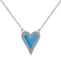 Élégant collier en argent S925 avec pendentif cœur en émail bleu et oxydes de zirconium - Argent 925 / Platine Turquoise