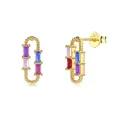 Boucles d'oreilles dorées en argent S925 avec texture corde et zircons colorés - Argent 925 / Boucles d'Oreilles-Or Pierre Colorée (DY1D0336)