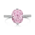 Luxurious S925 sterling silver ring with oval pink carbon diamond and ice flower cut stones - Size 6 / Oval Crushed Ice Style (DY120631) / Pink (Silver Tone) (DY120631)