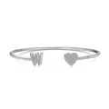 S925 Sterling Silber Armreif mit Zirkonia-Buchstabe W und Herzmotiv für Damen Schmuck - Buchstabe W (DY170060) / 925er Silber / Weißgold