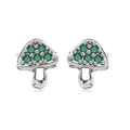 S925 sterling silver mushroom earrings with inlaid green cubic zirconia and polished stems - 925 Silver / Platinum Plated Green Zirconia