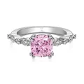 Sparkling S925 silver ring featuring a cushion-cut pink gemstone and cluster side stones - Size 5 / Pink Square Cushion Cut Style (DY121115) / Pink (DY121115)