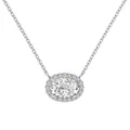 S925 sterling silver oval halo necklace featuring a brilliant clear zircon center stone - Oval Halo Zirconia Pendant Necklace (DY190883-S-W-WH)