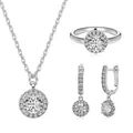 Elegant S925 sterling silver halo jewelry set with round cubic zirconia stones - Round Halo 3-Piece Set - Size 6 (DY180029-S-W-WH#6)