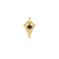 Macro view of detailed 18K gold-plated conical evil eye pendant with amber-toned iris - Amber Brown Eye (4) / 51x32x9mm