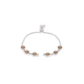 Elegant silver adjustable bracelet featuring six round brown gemstones in bezel settings - Dark Brown