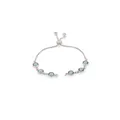 Close-up of adjustable silver bracelet featuring six faceted light blue gemstones - Light Blue